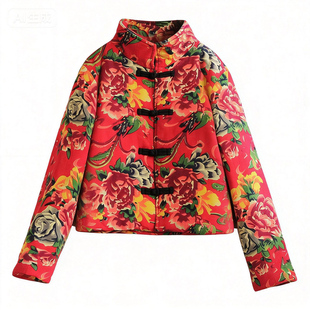 东北大花棉袄2025冬季民族风复古盘扣夹棉短款棉麻棉服外套女