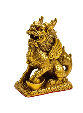 纯铜麒麟摆件一对招财聚财