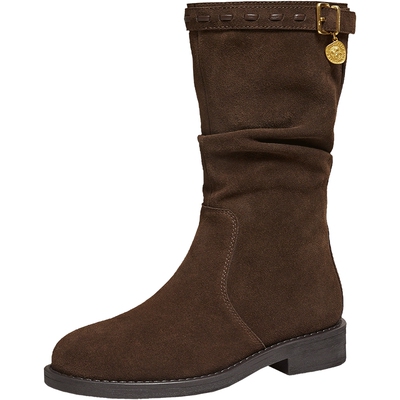 TATA他她女鞋冬季西部靴复古粗跟时装靴休闲靴加绒堆堆靴7TG65DZ5