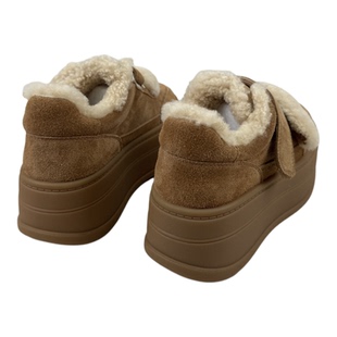 乐魔欧洲站欧货真皮女鞋2025冬季新款魔术贴厚底松糕鞋加绒休闲鞋