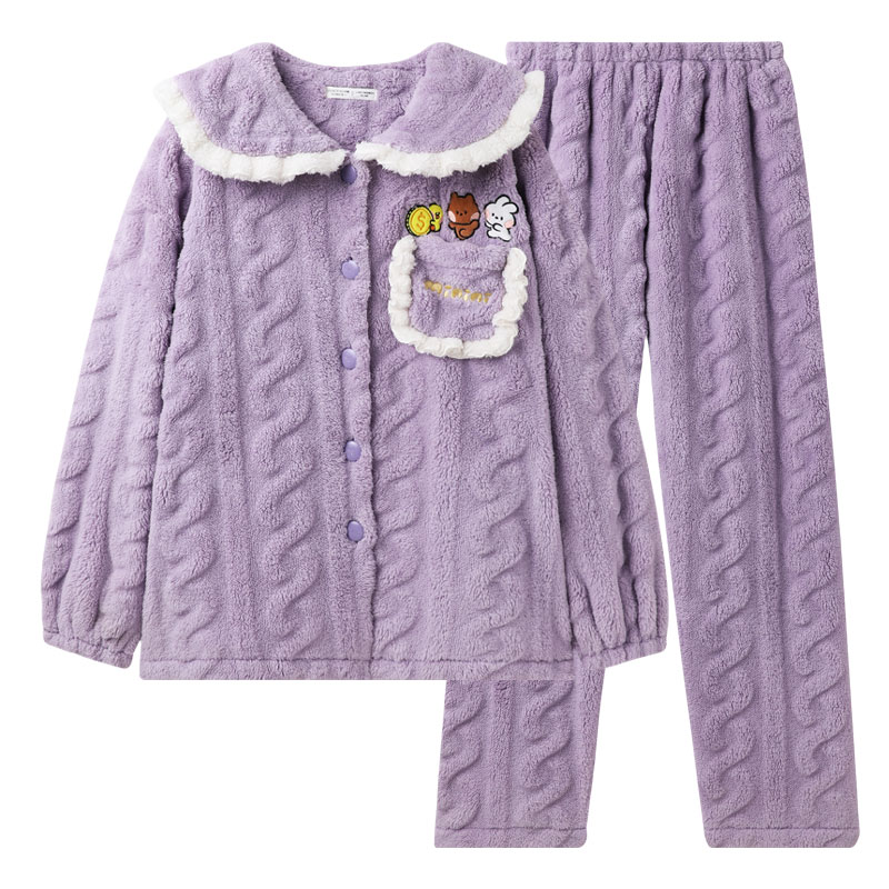 芬腾珊瑚绒睡衣女保暖秋冬布朗熊