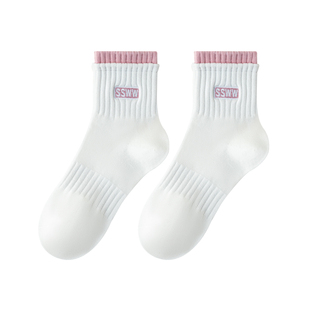 运动中筒袜子女款春夏季纯棉白色长袜吸汗防臭防脚气抗菌无骨长筒