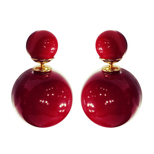 圆形球球双面耳钉女前后大小珍珠耳坠韩国风耳环饰品百搭简约耳饰