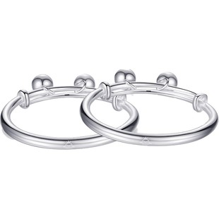 9999足银宝宝婴儿纯银手镯长命锁女光面圆肚绕丝小孩婴儿手环男女