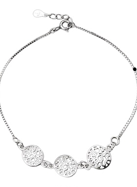 斑驳镂空圆片手链纯银精致气质女