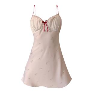 夏何夕性感蕾丝薄款印花外穿短裙少女可爱显瘦吊带睡裙纯欲风睡衣