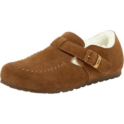 Bata勃肯毛毛鞋女2025冬新款英伦牛剖皮加绒保暖单鞋252MMDA5