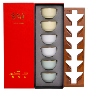 高端天青三色汝窑茶杯套装6只家用品茗杯功夫茶具茶碗陶瓷主人杯