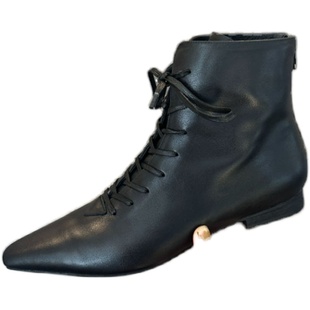 欧洲老钱风马丁靴女款秋冬配裙子法式胎牛皮尖头气质时尚短靴真皮