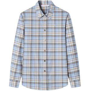 Navigare意大利小帆船尖领长袖衬衫女士春季纯棉格子衬衣通勤开衫