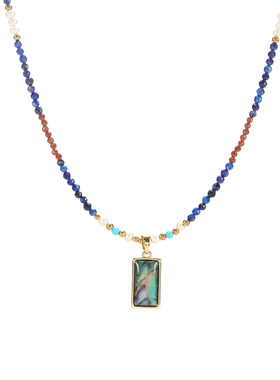 珞石青金石四方来财锁骨链项链女