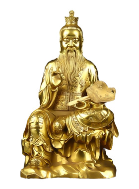 纯黄铜太上老君摆件道德天君铜像家用供奉老子神像道家祖师爷佛堂