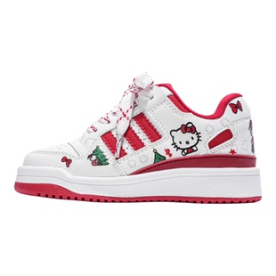 2025秋冬新款新年红儿童加绒保暖真皮运动鞋女童kitty猫小白板鞋