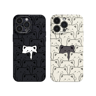 线条小猫~简约可爱萌趣情侣适用iPhone16/15pro手机壳华为nova13软OPPOreon12苹果14vivoS20一加ACE3荣耀200