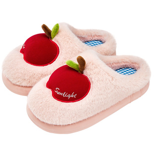 利达妮棉拖鞋女士冬室内居家居情侣厚底包跟毛毛绒保暖苹果拖鞋男
