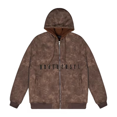 NECOYEP字母刺绣鹿皮绒连帽棉服