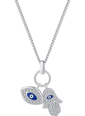 925银摩典满钻珐琅手掌项链