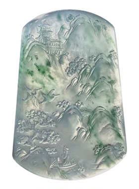 缅甸翡翠山水牌冰透水润