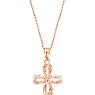 明牌珠宝18K金吊坠 彩金玫瑰金简约镂空幸运吊坠项坠CSC0068 定价