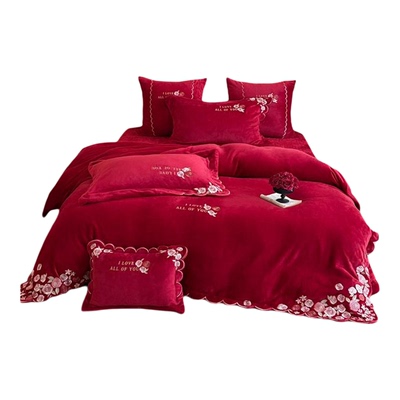 新中式结婚牛奶绒四件套保暖