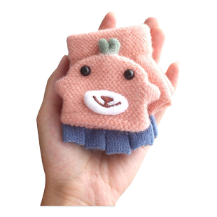 宝宝手套冬季保暖1-2-3岁男女童半指分指翻盖婴儿幼童儿童小孩