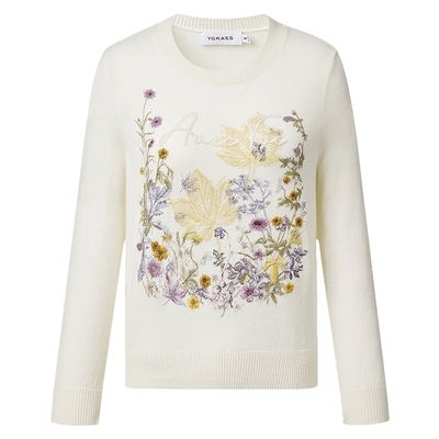 VGRASS羊毛羊绒多重刺绣针织衫