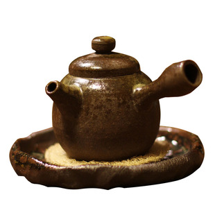 【孤品手作】柴烧老岩泥窑变手拉壶纯手工侧把日式家用煮泡茶陶壶