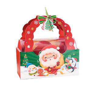圣诞平安夜手提包装礼盒两粒装平安果纸杯蛋糕糖果饼干透明打包盒
