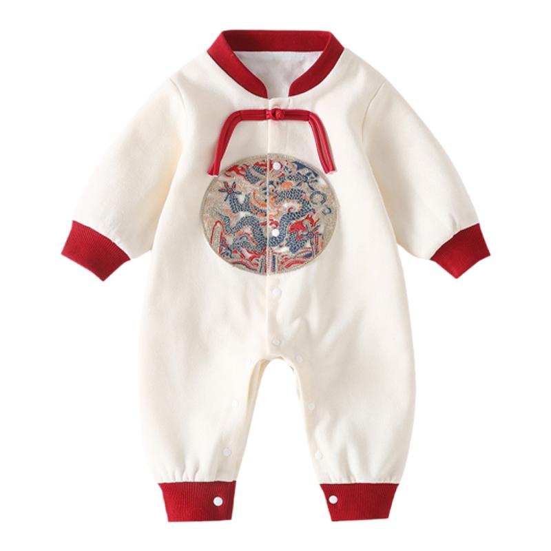 婴儿连体衣拜年服男婴满月中式爬服秋季国风宝宝衣服周岁礼服秋装