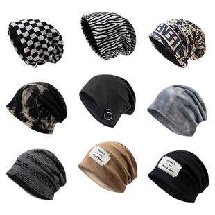 欧美网红街头扎染破洞堆堆帽棋盘格辣妹百搭冷淡风包头巾帽子