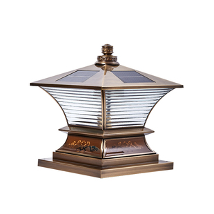 全铜新中式太阳能柱头灯高级户外防水庭院围墙院墙别墅大门柱子灯