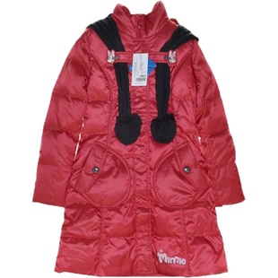 清仓品牌特价迪士尼女装羽绒服中长款可爱少女白鸭绒冬装学生外套