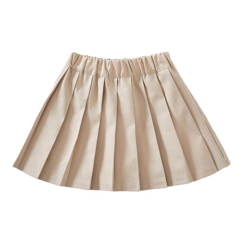 儿童春秋短裙女童半身裙校服裙子小学生百搭半裙卡其色百褶裙春女