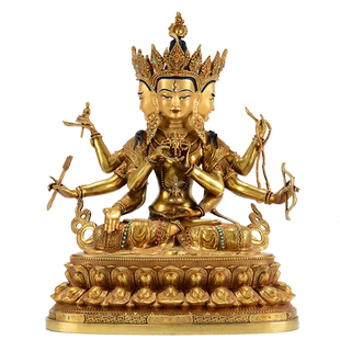 欧斯特《尊胜佛母铜像摆件》家居客厅铜鎏金雕花工艺品 铜器10寸
