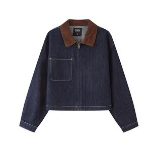 三福牛仔外套2026新款春季撞色灯芯绒翻领时尚夹克上衣女装519580