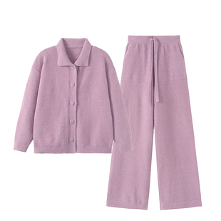 FORRETRO 25秋冬罗兰紫半边绒家居服套装柔软开衫加厚睡衣可外穿
