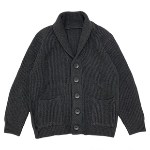 欧美简约翻领毛衣开衫男英伦风厚实重磅秋冬休闲灰色针织外套女