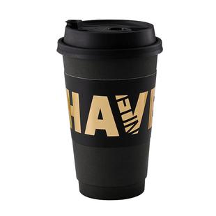 一次性咖啡杯商用黑色烫金热饮双层中空隔热防烫纸杯带盖定制外带