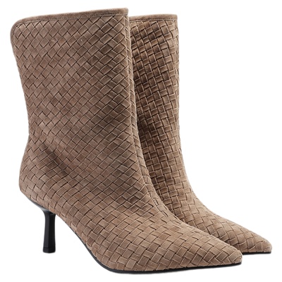 fed气质时装靴冬季新款女靴细跟中筒靴尖头真皮靴女S0925-YAB088