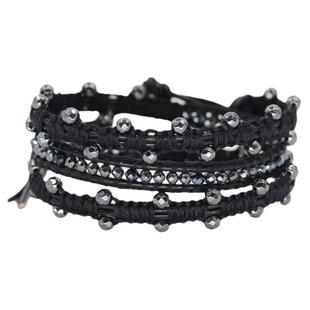 Hematite&cotton.硬软的黑 . 赤铁矿与水晶皮绳棉线编织三圈手链