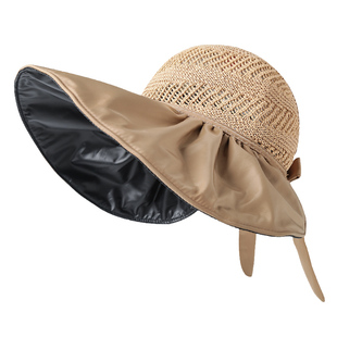 帽子女夏日本UV防晒帽防紫外线黑胶空顶帽大沿遮脸遮阳沙滩太阳帽
