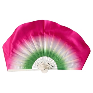 说兰花舞蹈扇子真丝双面绿白玫渐变秧歌扇子成人跳舞表演专用道具
