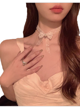 期待の 春天不远辣!蕾丝蝴蝶结choker项链女日系软妹小众气质高级