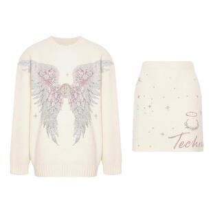 TCH烫钻气质百搭绵羊毛套头针织衫A字短裙女时尚套装T75D07E1065