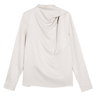 Maven Lin 柔光缎感 高级1OO醋酸长袖衬衫女光泽优雅飘带领衬衣