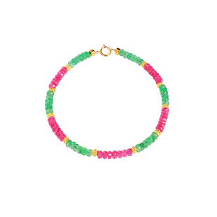 若华珠宝知夏 赞比亚祖母绿宝石手链18K金粉色蓝宝石手串手饰礼物