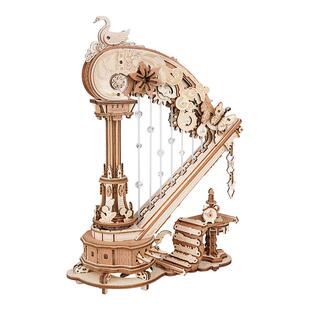 若客拂弦竖琴八音盒积木音乐盒diy男女孩生日礼物木质拼装图摆件