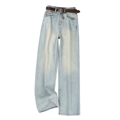 欧货春季浅蓝色时尚窄版阔腿裤女