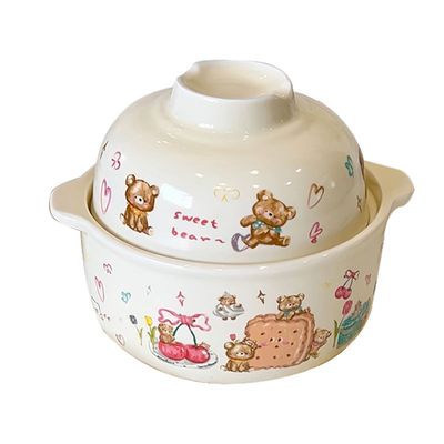 小众设计款陶瓷泡面碗带餐具