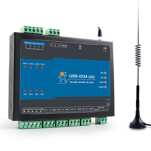 4G/Cat1网络继电器IO控制器4入4出4模拟量远程/本地控制RS485通信有人物联网USR-IO34